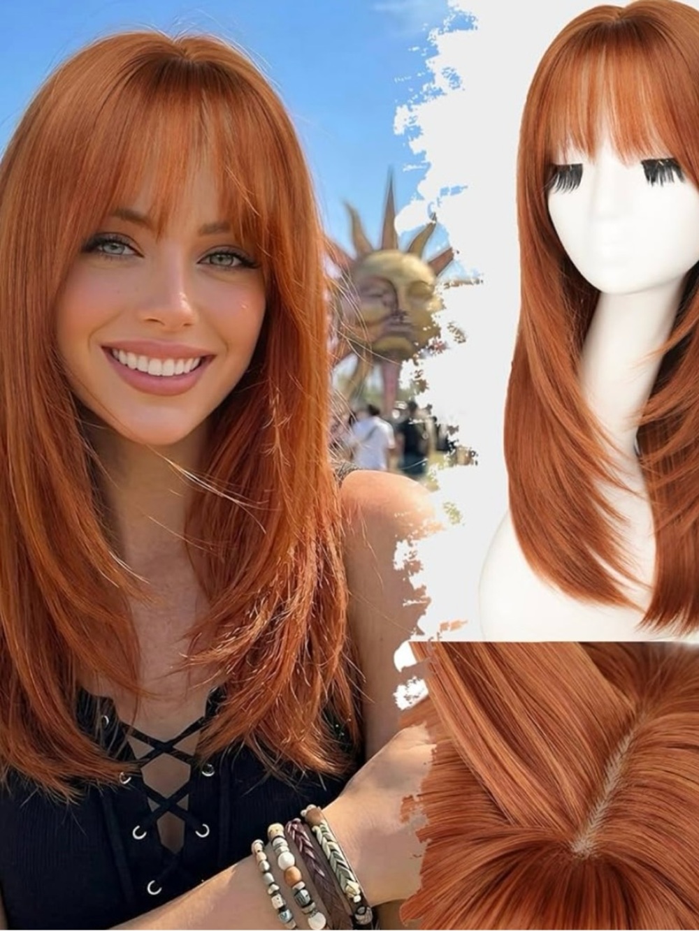 Long Layered Women’s Wig with Bangs - Ginger 20”